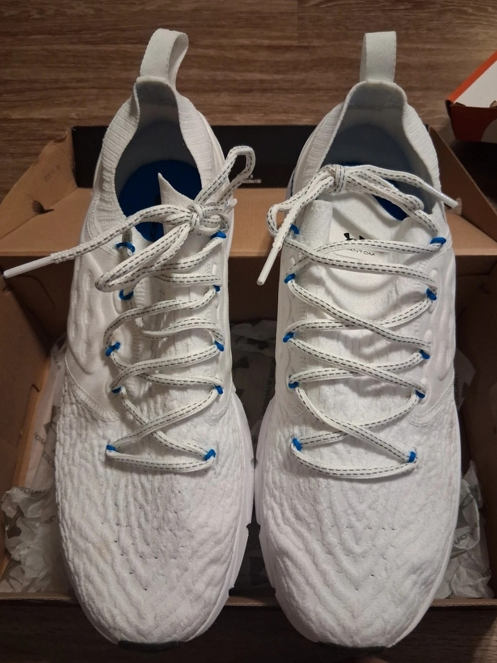 Under Armour White Knit Athletic Sneakers with Blue Eyelets